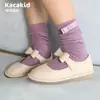 Calcetines de Rayas Verticales a Media Pantorrilla Hechos a Medida para Otoño e Invierno Calcetines para Niños Calcetines de Algodón con Lazo para Niñas Calcetines de Baile Calcetines de Princesa
