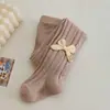 Meia-calça Infantil com Bordado de Coelho e Laço Outono Versátil para Meninas Pequenas Meia-calça Base