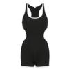 Moda Europea y Americana Calle Fitness Deportes Sexy Mujer Recorte en Cintura Dobladillo Contrastante Entallado Sin Mangas Mono Corto