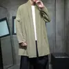 Novo Cardigan Jaqueta Masculino Estilo Chinês de Comprimento Médio com Lapela e Amarração de Tecido de Algodão e Linho Estilo Chinês Solto Zen Cerimônia do Chá Roupa de Fora Casual