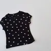 Camiseta de Verano de Manga Corta para Niña, Moda Infantil para Bebé, Marca Trendy Estilo Coreano, Top de Media Manga con Estampado de Corazón y Bloques de Color