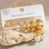 Brincos de Pérola Transfronteiriços Femininos Design de Nicho Sentido Avançado Joia Pingente Banhado a Ouro Verdadeiro 18k Aço Titânio Par de Brincos