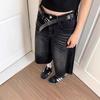 Verão Retrô Versátil Jeans Soltos Calças Retas Jeans Plus Size Calças Cropped de Sarja Preta Americana para Mulheres