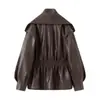 Ropa Europea y Americana Transfronteriza Aliexpress Popular Retro Moda Desgastada Estilo Desgastado Lavado Chaqueta de Imitación de Cuero Falsa de Dos Piezas