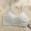 Roupa íntima de algodão puro com estampa floral pequena para estudantes do ensino fundamental II e médio durante o período de desenvolvimento, Camisola esportiva com copas fixas à prova de choque, Sutiã para adolescentes