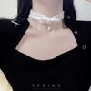 Outono e Inverno novo colar preto e branco de pelúcia com laço e pingente de pérola estilo Chanel super fada de alta qualidade corrente para clavícula
