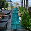 Vestido de tirantes tipo falda pastel con volantes de temperamento suave para mujer en gasa, estilo ajustado