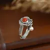 Anillo de Beso de Piscis Retro Viejo Plateado Simple de Gama Alta Elegante Versátil Anillo Abierto Venta Directa de Fábrica
