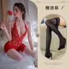 Lingerie Sexy Renda com Amarração no Pescoço Tentação Renda Desejo Puro para Mulheres, Body Quente com Abertura na Virilha, Body Apaixonado que Não Precisa Ser Tirado