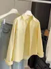 Nova Estilo Primavera 2026 Camisa de Algodão Amarelo Creme de Manga Longa para Mulheres, Solta e Versátil, Roupa de Trabalho, Proteção Solar, Camisa com Lapela, Top Feminino