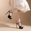 1488-3 Sandalias Sexy de Tacón Alto Cuadradas para Mujer Que No Cansan los Pies, Zapatos de Tacón de Plataforma Impermeables de Punta Abierta Stiletto para Mujer
