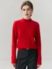 Zhenrong~Jersey de Punto Loro Piana 100% Cachemira para Mujer con Puños, Cuello Semi Alto, Versátil, Holgado, Capa Base