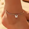 Europa y Estados Unidos transfronterizo ins nueva moda simple creativo color mariposa colgante tobillera completo diamante brillante destellante circonita decoración para el pie