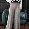 Calças Tricotadas Jacquard Retrô de Lã de Cintura Alta Femininas Novas de Outono e Inverno para Cobertura de Uso Externo Calças Retas Modernas