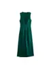 Vestido Largo sin Mangas Plisado Primavera/Verano, Texturizado, Estilo Europeo y Americano, Nuevo Vestido para Mujer, Cuello Redondo, Satén de Seda, Comercio Exterior