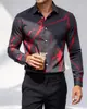 Camisa Masculina Casual Confortável Versátil Estampa Digital Código de Barras Manga Longa Masculina, Roupa para Festa Balada