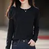 Suéter de punto fino para mujer, cuello redondo, color liso, manga larga, corte ajustado, adecuado para primavera y otoño, suave y cómodo, simple y versátil, se puede usar como capa interior o exterior, estilo jersey