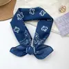 100% Algodón Diseño Coreano Cuadros Azules Cuadrado Pequeño Bufanda para Mujer Primavera Verano Versátil Combinación Camisa Decoración Bufanda Pequeña para Cuello Bufanda de Seda
