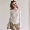Camiseta Base de Punto para Mujer Otoño/Invierno 2026, Nuevo Estilo Coreano Ajustada Manga Larga Top Hueso de la Clavícula 7305