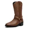 Botas de cuero de tacón alto versátiles casuales para hombre de Amazon transfronterizas, de talla grande, modernas, sencillas, retro, de media pantorrilla, tipo jinete