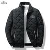 Casaco masculino acolchoado de algodão inverno Novo forrado com fleece quente losango acolchoado de algodão estilo coreano moderno curto gola alta top juvenil em estoque