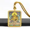 Thangka Dragão Pintado à Mão Estilo Xizang 4x5 Cinco Senhores Thangka Amarelo Deus da Riqueza Cinco Direções Deus da Riqueza Thangka Quadrado Pingente Amuleto Buda Portátil