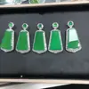 Collar de Frijol de la Fortuna de Jade Ágata Verde Jadeíta Natural Crisoprasa Alta con Incrustaciones Plateado