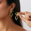 Brincos de Laço Simples de Metal Estilo Transfronteiriço Europeu e Americano para Mulheres, Joias de Linha Nó Personalizadas Versáteis para Roupa de Trabalho