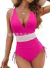 Aliexpress Amazon Popular Transfronterizo Europeo y Americano Multicolores Cuello en V Cubre Piel Tiras Plisadas Aspecto Adelgazante Traje de Baño de Una Pieza para Mujer