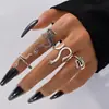 Anillo de mariposa negro esmaltado con forma de corazón oscuro para Halloween, juego de nueve anillos estilo punk de araña