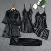 Comercio Exterior Pijamas de Primavera y Verano para Mujer Sexy Conjunto de Cinco Piezas Ropa de Casa Delgada con Almohadilla en el Pecho Camisón de Tirantes Camisón para Mujer