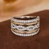 Anillo Exquisito de Dos Colores Estilo Europeo y Americano Cao Shi Temu para Mujer, Joyería de Zirconia Microincrustada de Princesa, Anillo de Línea Estilo de Alta Gama