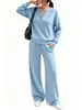 Conjunto casual deportivo de dos piezas para mujer, otoño e invierno 2026, nuevo estilo transfronterizo europeo y americano, top holgado de manga larga y pantalones de pierna ancha