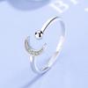 Anel de prata S925 estrela lua feminino estilo japonês simples diamante abertura anel moda único anel