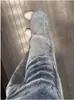 Jeans Fit Limpio con Estampado de Rayos Azul Claro para Hombre, Pantalones con Estilo High Street Americano, Pantalones Acampanados Lavados tipo Cimitarra