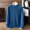 Camisa básica de lã 100% cor sólida, gola semi-alta, espessa de 9 pontos, anti-pilling