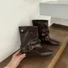 Botas de Pantalón Negras con Tacón Grueso y Punta Cuadrada para Mujer 2026 Otoño/Invierno Nuevas Botas de Jinete con Hebilla Retro Botines para Viajes de Vacaciones