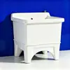Lavabo de mopa cerámico simple de tamaño pequeño, independiente, para baño y balcón, con cubo para mopa de patas altas y desagüe