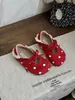 Xshx Macarrón|Zapatos Mary Jane de Lunares para Niñas, Primavera/Verano, Punta Redonda, Suela Suave, Estilo Vintage Pastoral, Goma Antideslizante con Cierre de Velcro
