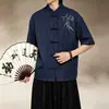 Camisa de Manga Corta para Hombre con Botones Tradicionales Chinos, Nuevo Estilo Verano 2026, Bordada, Talla Grande, Corte Holgado