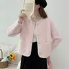 Cardigã elegante de pelo sintético modelo 2026, novo top versátil estiloso de caimento solto para outono e inverno, casaco estilo Chanel
