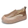 [Precio del Evento 138] Zapatos de Cuero Genuino, Zapatos Perezosos Ligeros de Suela Gruesa, Zapatos Casuales Retro de Tacón Medio y Punta Redonda para Mujer