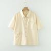 Camisa de Manga Curta Estilo Ferramentas Japonesas Feminina Verão 2024 Vestido Bolso Pequeno Grande Casual Solto Top Tendência