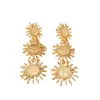 Pendientes Largos de Girasol Dorado con Empalme Multicapa Estilo Europeo y Americano Pendientes de Flor Retro de Moda Pendientes Transfronterizos para Mujer