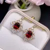 Aretes de Vino Natural Granate Rojo, Incrustados en Plata de Ley S925, Piedra Femenina Granate, Piedra Principal 7*8mm