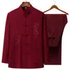 Traje Tang de Algodón y Lino para Hombre de Manga Larga para Abuelo de Mediana Edad y Mayor Ropa de Primavera y Otoño Estilo Chino Traje Delgado de Lino para Padre