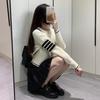 TB Outono e Inverno Feminino Novo Suéter de Malha com Gola Redonda Casual Clássico Quatro Barras Estilo Universitário Suéter Branco Veado