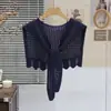 Nuevo Chal Tejido de Punto con Diseño Hueco para Primavera y Otoño, Manga Puntiaguda, Combinado con Camisa y Falda, Cárdigan Pequeño para Proteger el Cuello para Mujeres de Algodón