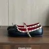 Zapatos Planos Casuales tipo Ballet con Tachuelas Estilo Hada Retro Coreano Yeye para Mujer, Zapatos Planos con Lazo, Zapatos de una Sola Correa Mary Jane, Modernos