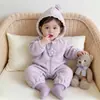 Enterizo con capucha y forro de felpa para bebé niña estilo coreano para otoño e invierno, adecuado para salir y gatear, perfecto para recién nacidos y bebés hasta un año
